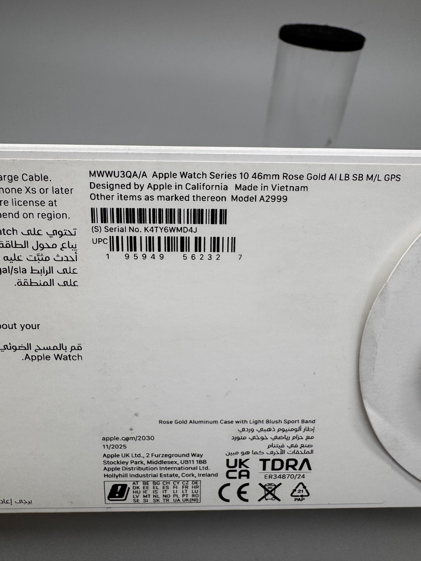 Apple Watch Series 10 2024 46mm GPS Rose Gold Aluminium Sport Band Smartwatch MWWU3QA/A
